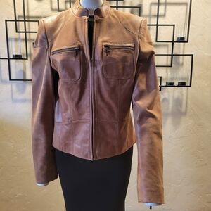 Elegant Tan Leather Jacket for Women